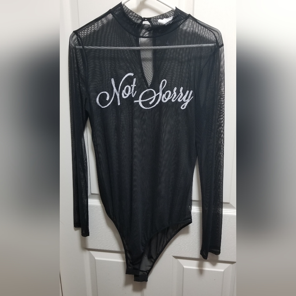 Black Mesh Bodysuit 'Not Sorry'